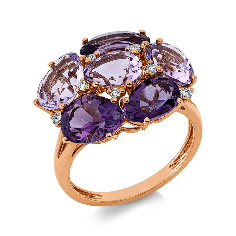 Ring mit Amethyst  aus 750/-18 Karat Rotgold mit 7 Diamanten 0