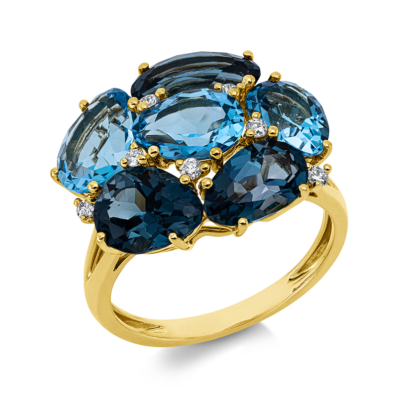 Ring mit Topas  aus 750/-18 Karat Gelbgold mit 7 Diamanten 0