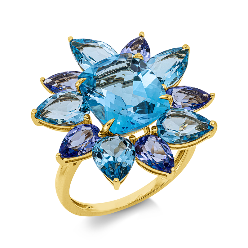 Ring mit Tansanit  aus 750/-18 Karat Gelbgold  