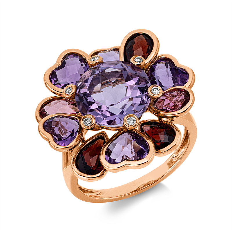 Ring mit Granat  aus 750/-18 Karat Rotgold mit 6 Diamanten 0