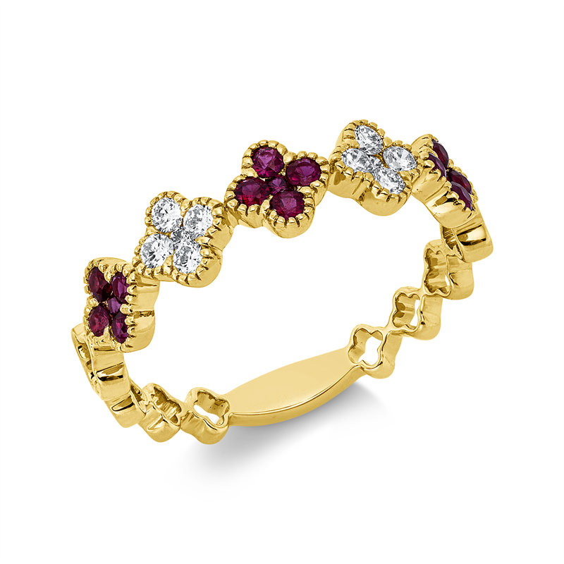 Ring mit Rubin  aus 750/-18 Karat Gelbgold mit 10 Diamanten 0