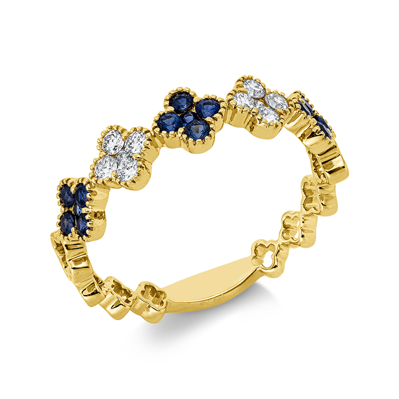 Ring mit Saphir  aus 750/-18 Karat Gelbgold mit 10 Diamanten 0