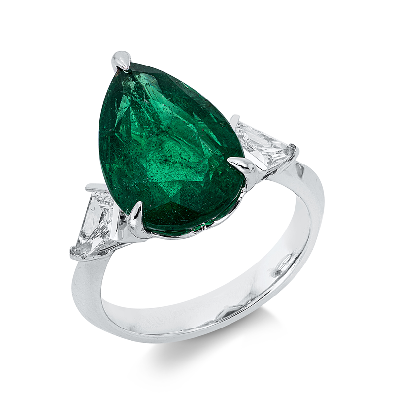 Ring mit Smaragd  aus 750/-18 Karat Weißgold mit 2 Diamanten 0