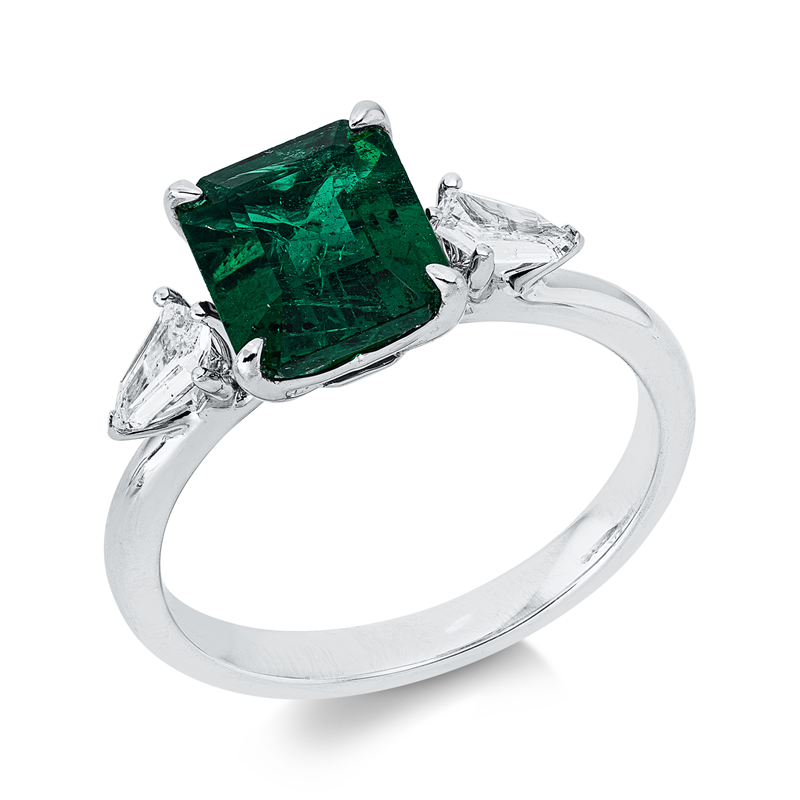 Ring mit Smaragd  aus 750/-18 Karat Weißgold mit 2 Diamanten 0