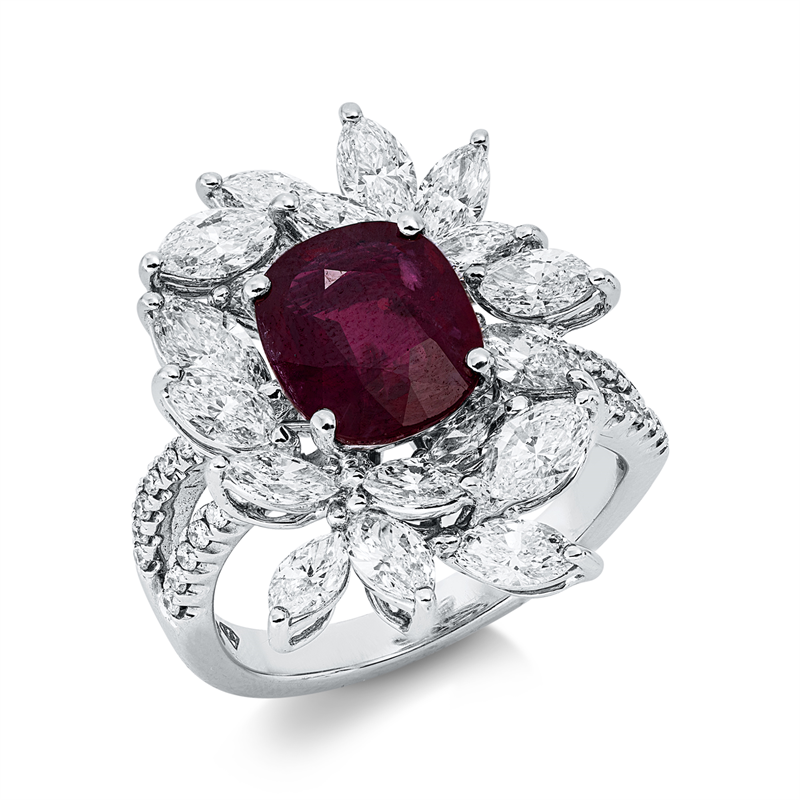 Ring mit Rubin  aus 750/-18 Karat Weißgold mit 46 Diamanten 3