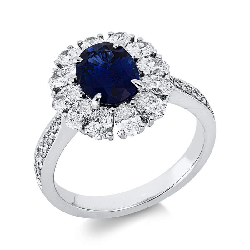 Ring mit Saphir  aus 750/-18 Karat Weißgold mit 24 Diamanten 1