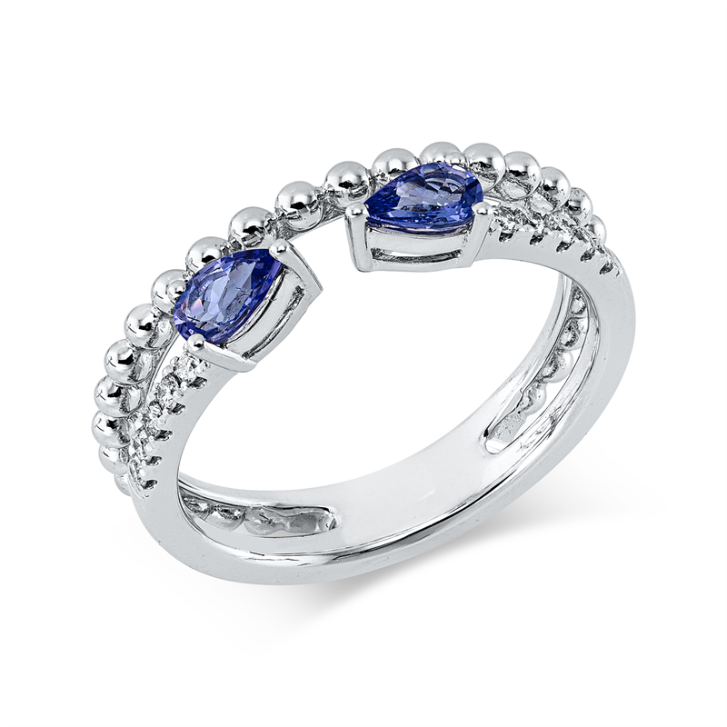 Ring mit Tansanit  aus 585/-14 Karat Weißgold mit 10 Diamanten 0