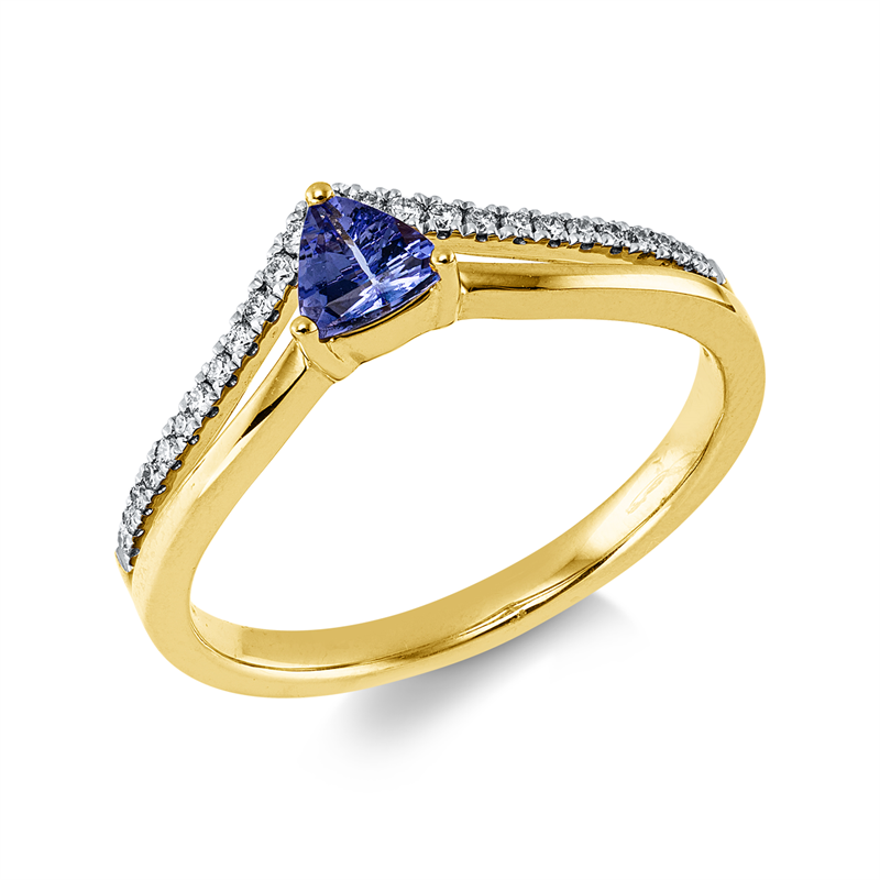 Ring mit Tansanit  aus 585/-14 Karat Gelbgold / Weißgold mit 25 Diamanten 0