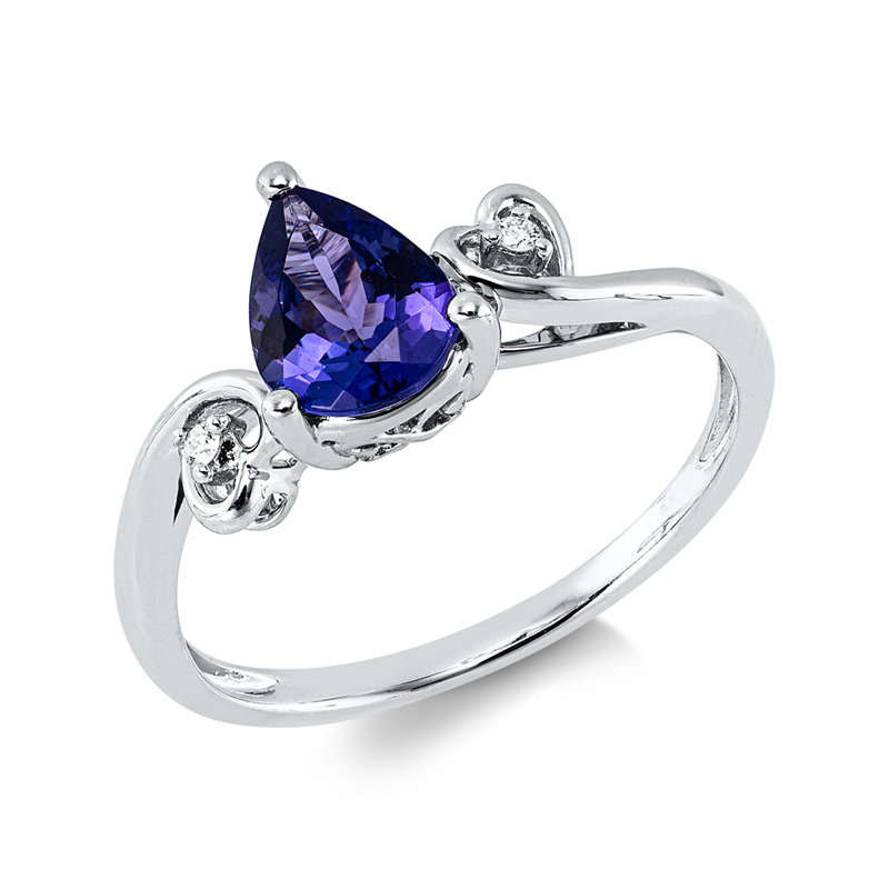Ring mit Tansanit  aus 585/-14 Karat Weißgold mit 2 Diamanten 0
