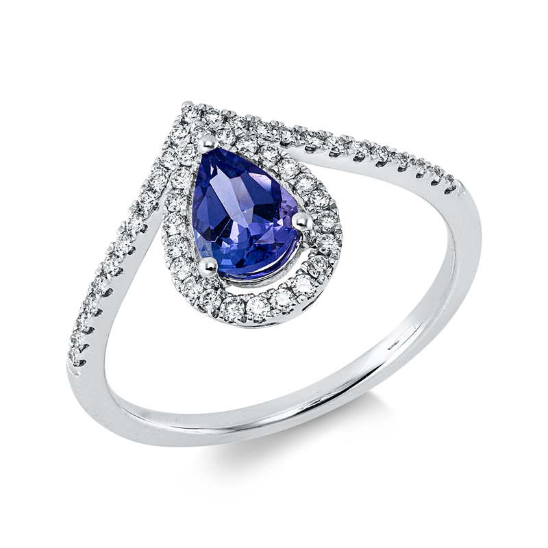 Ring mit Tansanit  aus 585/-14 Karat Weißgold mit 47 Diamanten 0