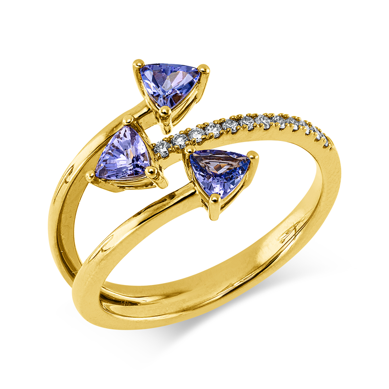 Ring mit Tansanit  aus 585/-14 Karat Gelbgold mit 12 Diamanten 0