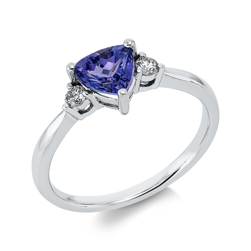 Ring mit Tansanit  aus 585/-14 Karat Weißgold mit 2 Diamanten 0