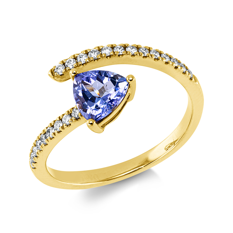 Ring mit Tansanit  aus 585/-14 Karat Gelbgold mit 22 Diamanten 0