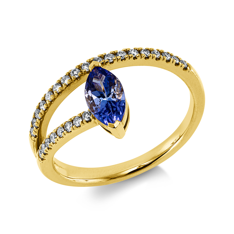 Ring mit Tansanit  aus 585/-14 Karat Gelbgold mit 26 Diamanten 0