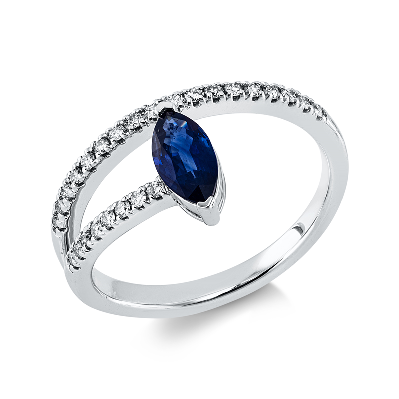 Ring mit Saphir  aus 585/-14 Karat Weißgold mit 26 Diamanten 0