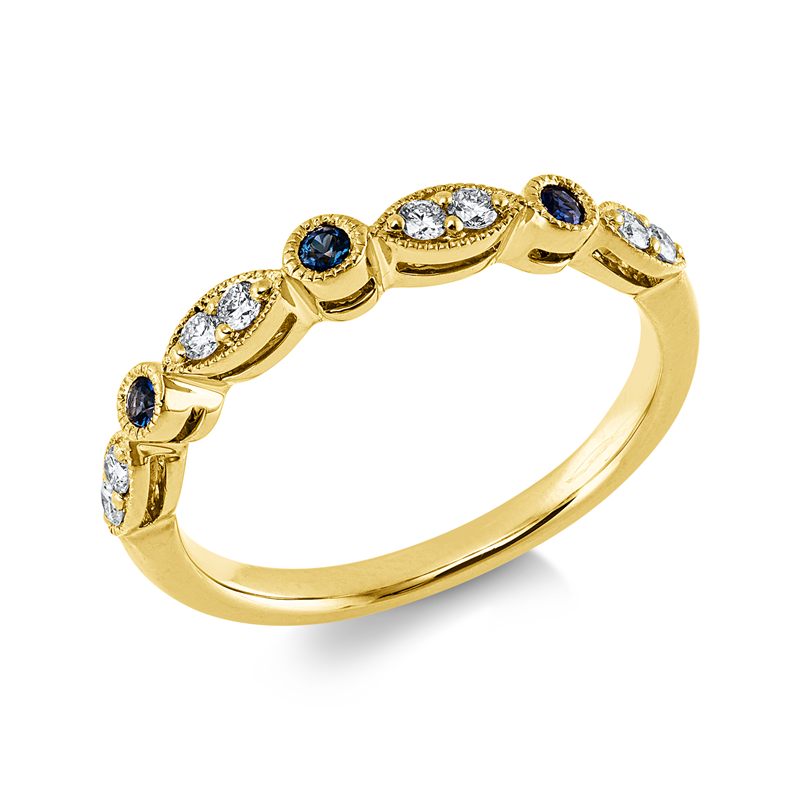 Ring mit Saphir  aus 585/-14 Karat Gelbgold mit 8 Diamanten 0