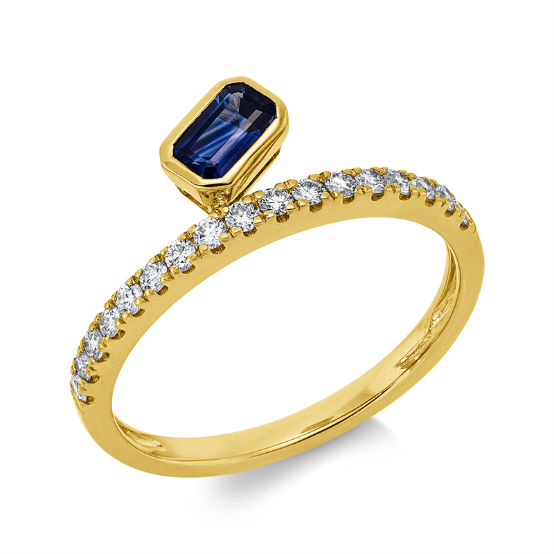 Ring mit Saphir  aus 585/-14 Karat Gelbgold mit 17 Diamanten 0