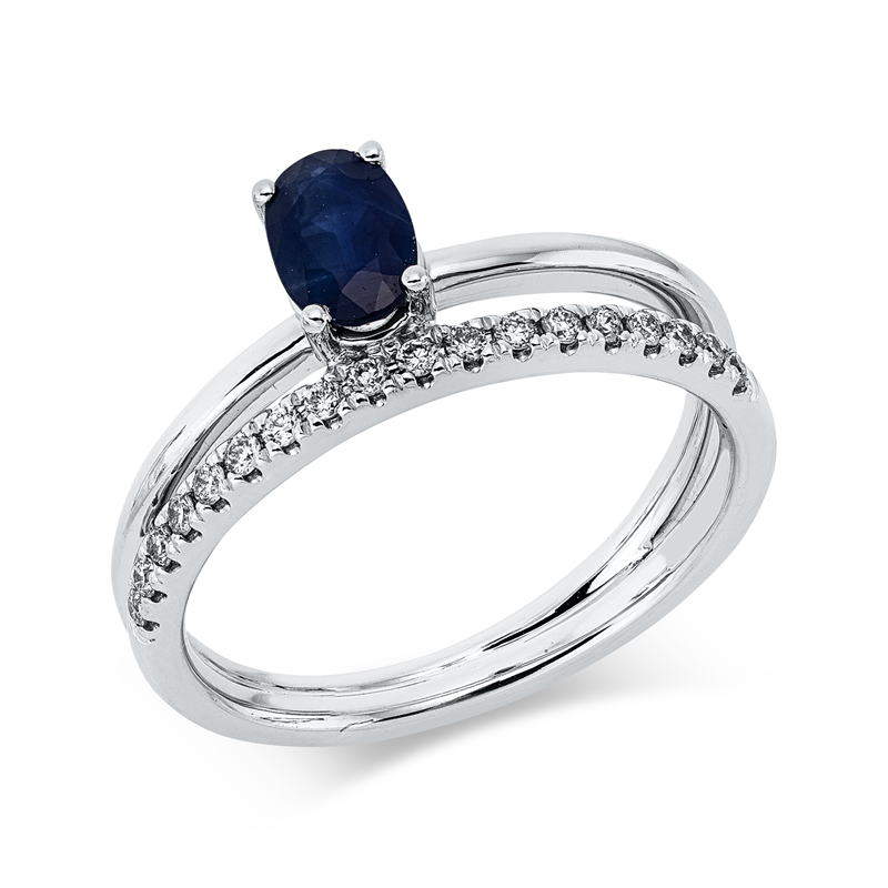 Ring mit Saphir  aus 585/-14 Karat Weißgold mit 18 Diamanten 0