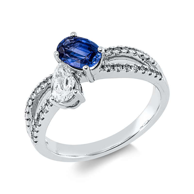 Ring mit Saphir  aus 750/-18 Karat Weißgold mit 33 Diamanten 0