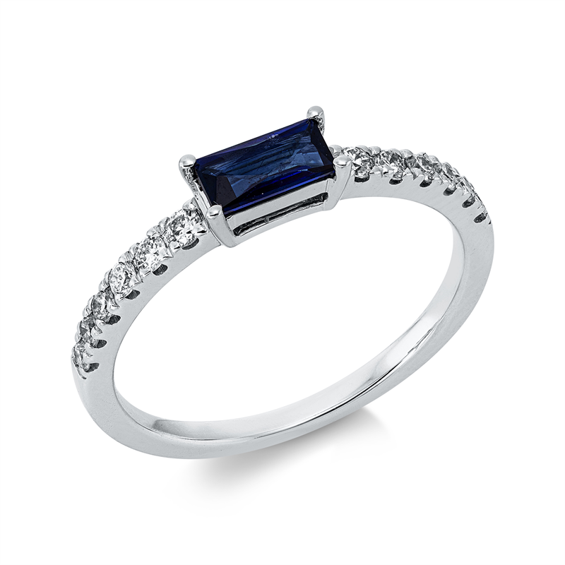 Ring mit Saphir  aus 585/-14 Karat Weißgold mit 12 Diamanten 0