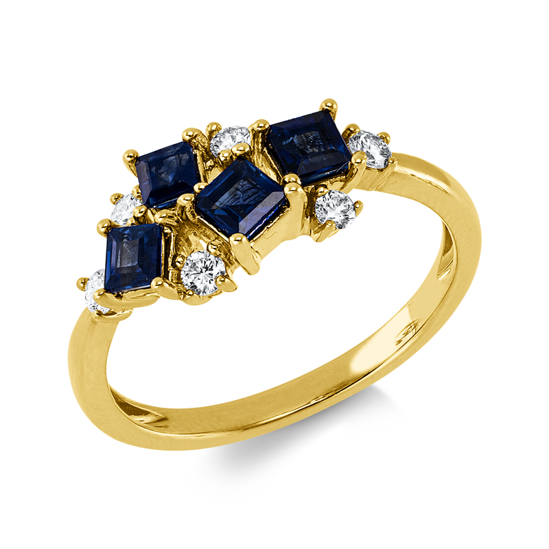 Ring mit Saphir  aus 585/-14 Karat Gelbgold mit 6 Diamanten 0
