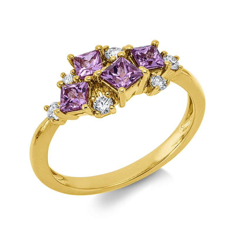 Ring mit Saphir  aus 585/-14 Karat Gelbgold mit 6 Diamanten 0
