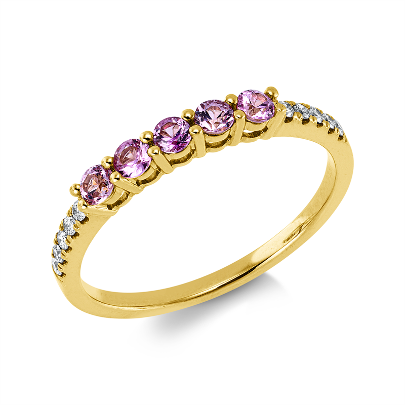 Ring mit Saphir  aus 585/-14 Karat Gelbgold mit 10 Diamanten 0