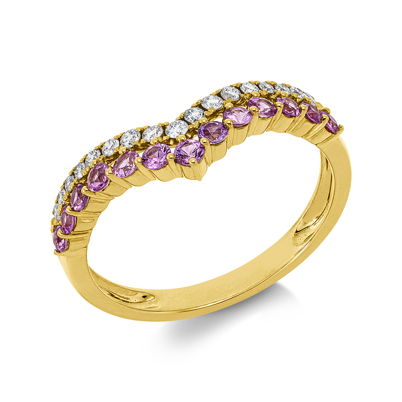 Ring mit Saphir  aus 585/-14 Karat Gelbgold mit 17 Diamanten 0