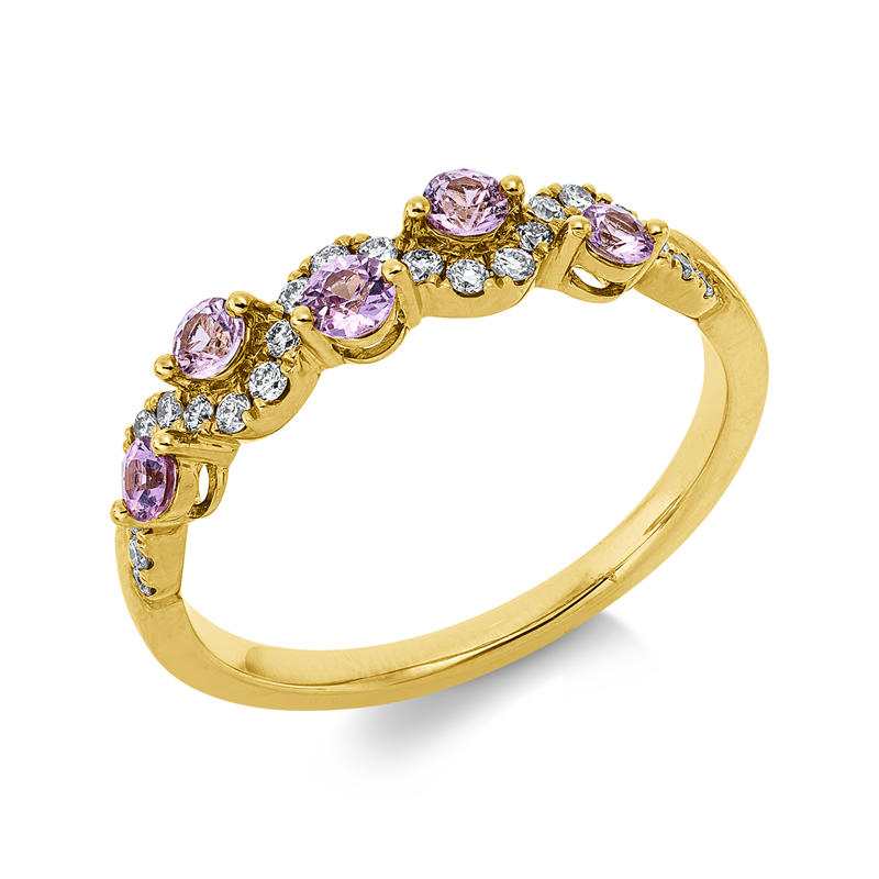 Ring mit Saphir  aus 585/-14 Karat Gelbgold mit 23 Diamanten 0