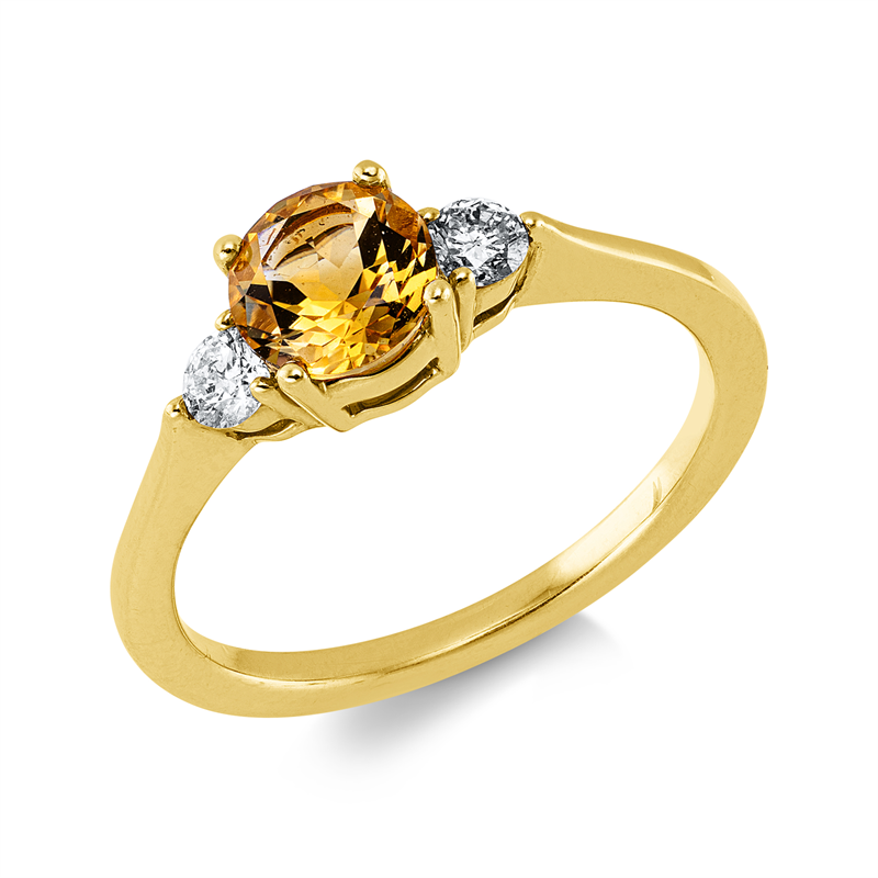 Ring mit Citrin  aus 585/-14 Karat Gelbgold mit 2 Diamanten 0