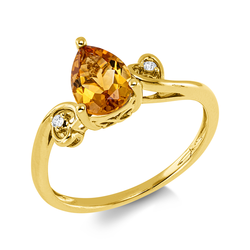 Ring mit Citrin  aus 585/-14 Karat Gelbgold mit 2 Diamanten 0
