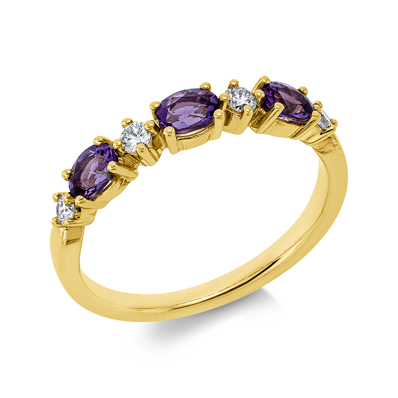 Ring mit Amethyst  aus 585/-14 Karat Gelbgold mit 4 Diamanten 0