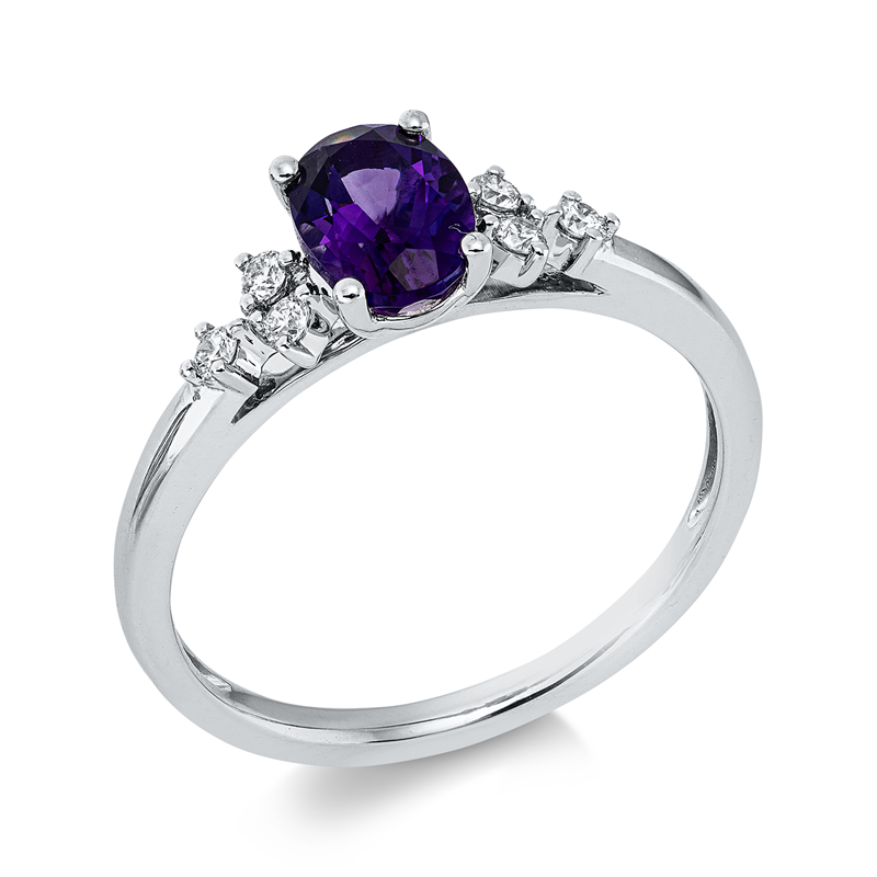 Ring mit Amethyst  aus 585/-14 Karat Weißgold mit 6 Diamanten 0