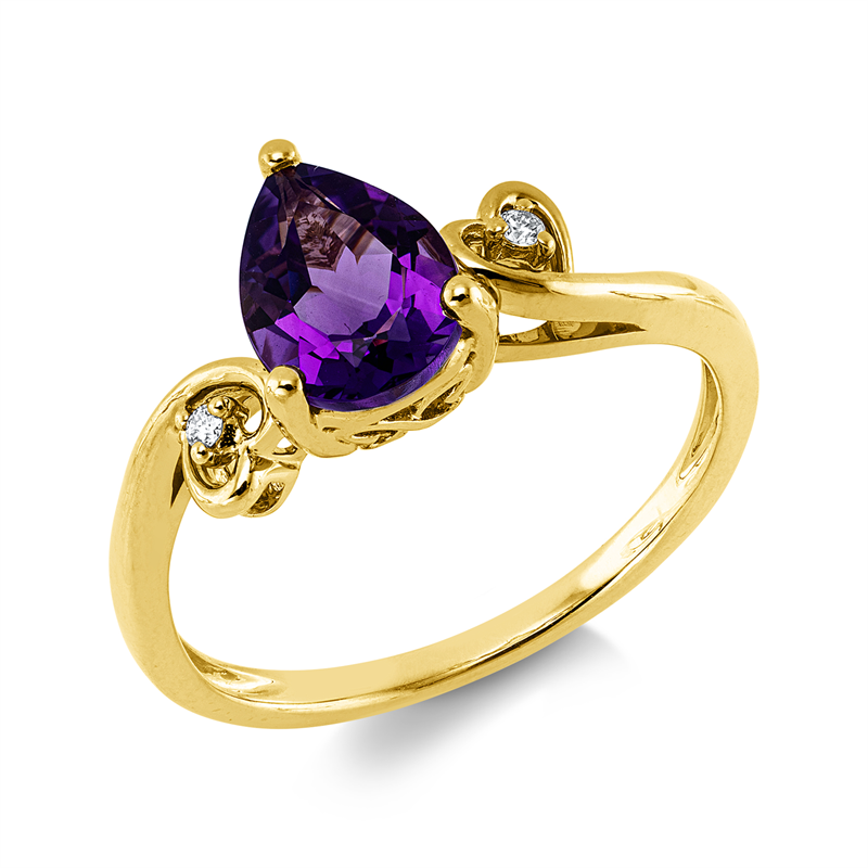 Ring mit Amethyst  aus 585/-14 Karat Gelbgold mit 2 Diamanten 0