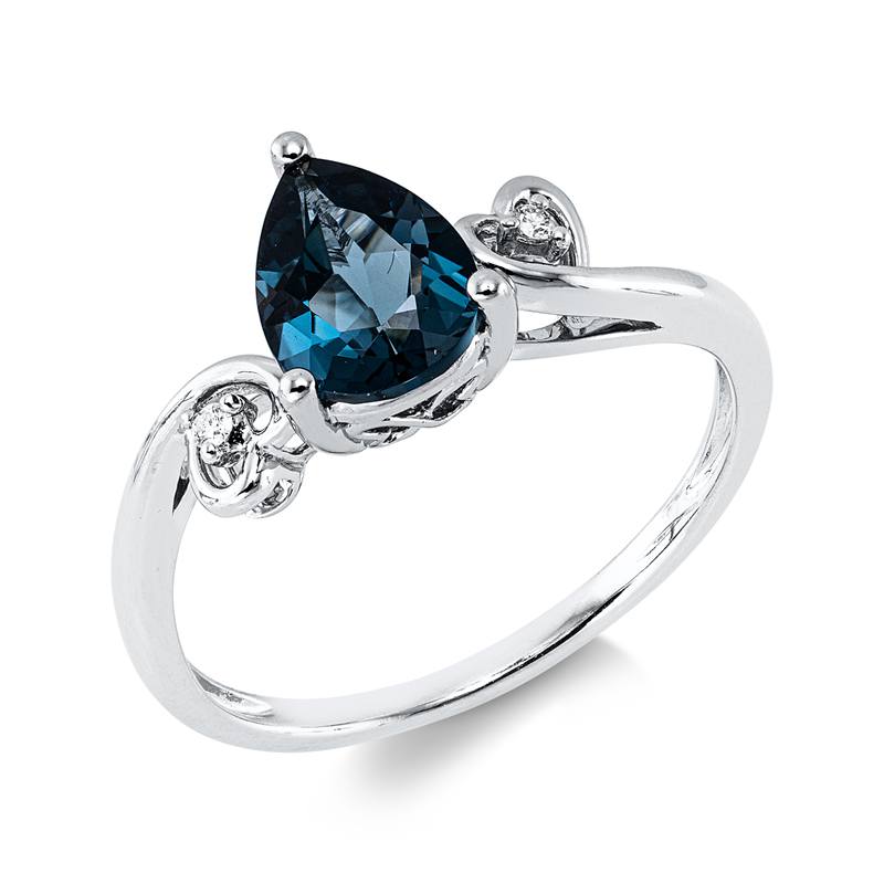 Ring mit Topas  aus 585/-14 Karat Weißgold mit 2 Diamanten 0