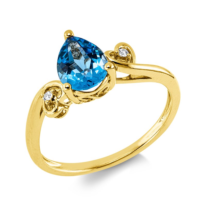 Ring mit Topas  aus 585/-14 Karat Gelbgold mit 2 Diamanten 0