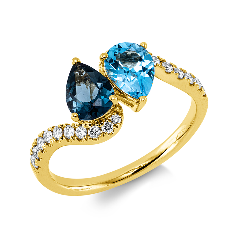 Ring mit Topas  aus 585/-14 Karat Gelbgold mit 20 Diamanten 0