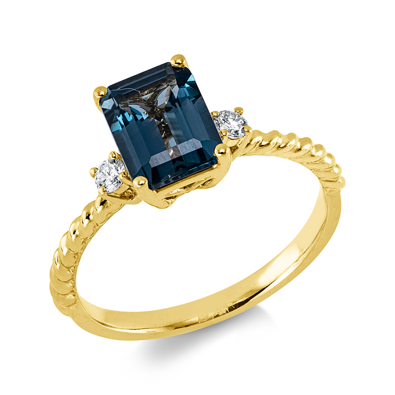 Ring mit Topas  aus 585/-14 Karat Gelbgold mit 2 Diamanten 0