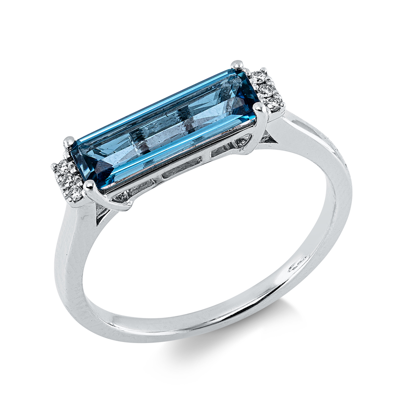 Ring mit Topas  aus 585/-14 Karat Weißgold mit 6 Diamanten 0