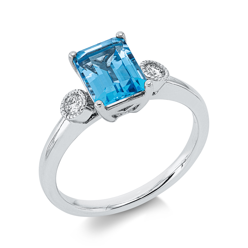 Ring mit Topas  aus 585/-14 Karat Weißgold mit 2 Diamanten 0