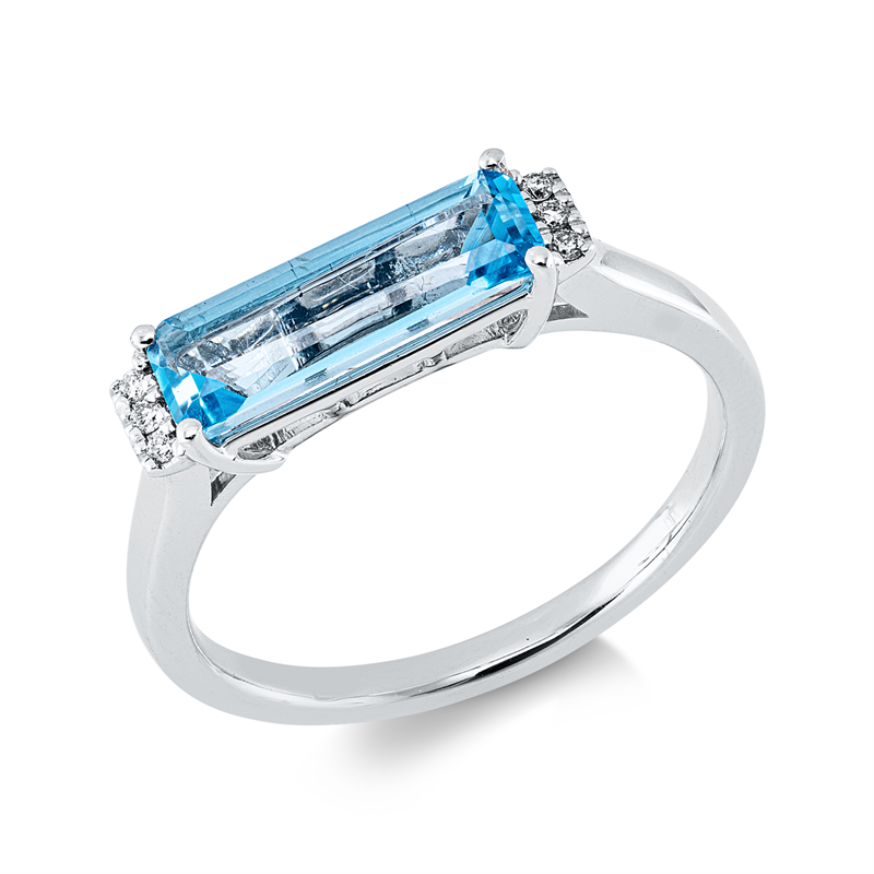Ring mit Topas  aus 585/-14 Karat Weißgold mit 6 Diamanten 0