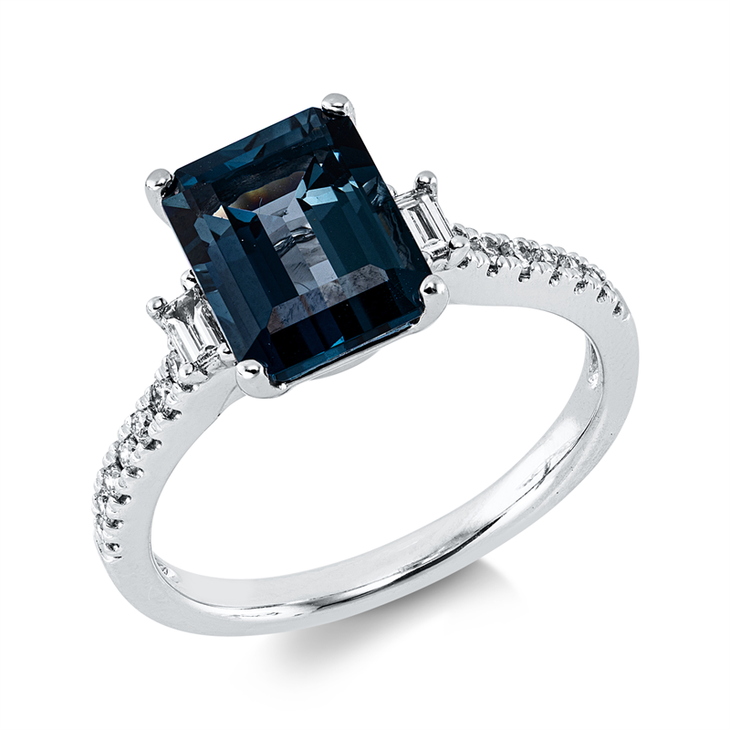 Ring mit Topas  aus 585/-14 Karat Weißgold mit 16 Diamanten 0