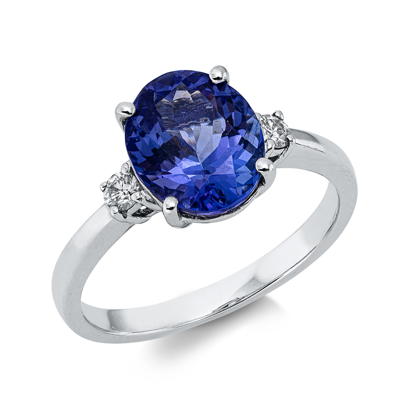 Ring mit Tansanit  aus 750/-18 Karat Weißgold mit 2 Diamanten 0
