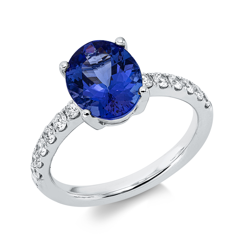 Ring mit Tansanit  aus 750/-18 Karat Weißgold mit 12 Diamanten 0