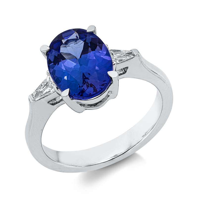 Ring mit Tansanit  aus 750/-18 Karat Weißgold mit 2 Diamanten 0