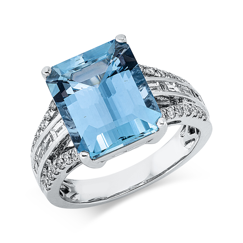 Ring mit Aquamarin  aus 750/-18 Karat Weißgold mit 36 Diamanten 0