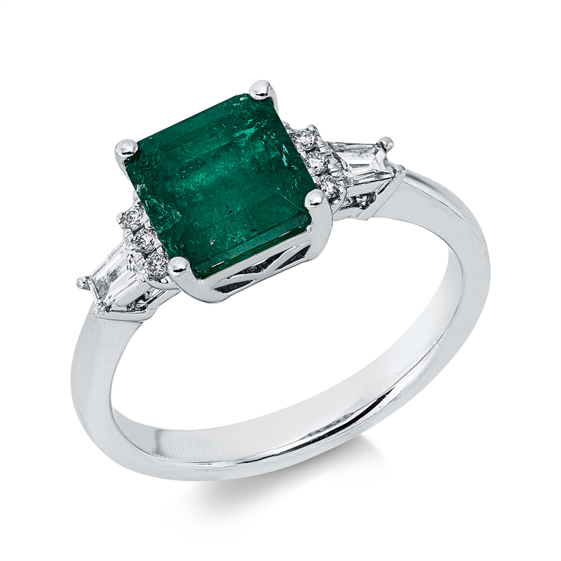 Ring mit Smaragd  aus 750/-18 Karat Weißgold mit 8 Diamanten 0