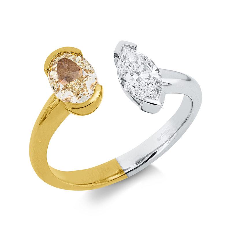 Ring    aus 750/-18 Karat Weißgold / Gelbgold mit 2 Diamanten 2