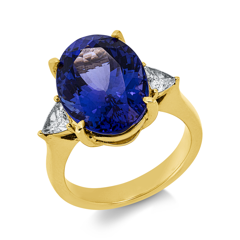 Ring mit Tansanit  aus 750/-18 Karat Gelbgold mit 2 Diamanten 0