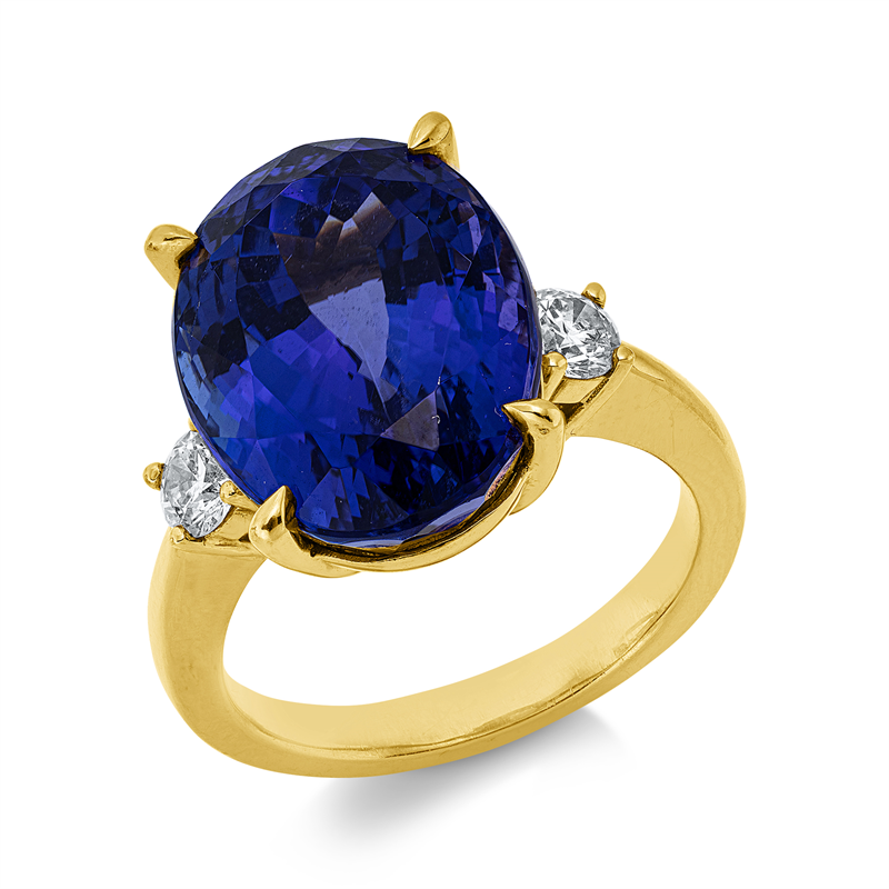 Ring mit Tansanit  aus 750/-18 Karat Gelbgold mit 2 Diamanten 0
